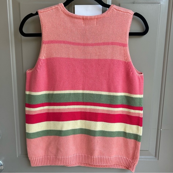 Studio Works Pink and Green Striped Sleeveless Sweater - Picture 5 of 5
